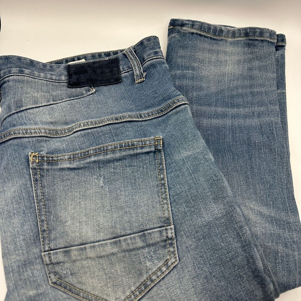 Smoke‎ Rise Skinny Jeans Mens 38x32 Blue Denim Distressed Pockets Preppy